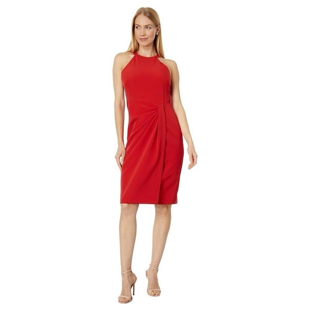 NWT Vince Camuto Side Tuck Halter Stretch Crepe Red‎ Bodycon Dress